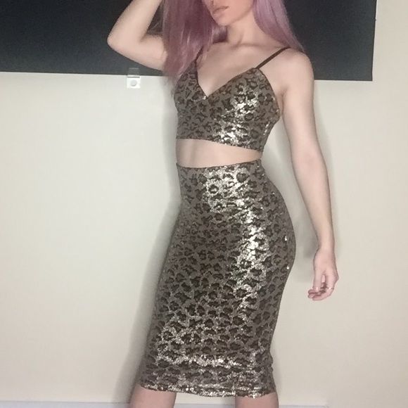 Sequined leopard print pencil skirt matching set - Picture 5 of 5